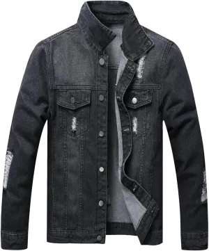 LZLER Men's Denim Jackets Distressed Destroyed Classic Vintage Slim Fit Ripped 2024 Fashion Trendy Trucker Jean Jackets