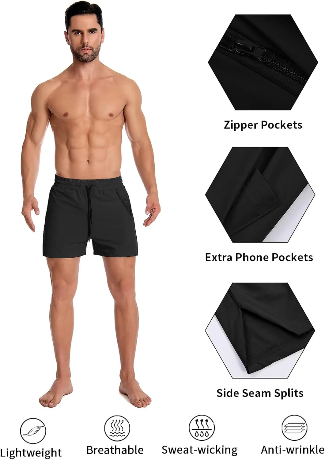 MAIKANONG Men Athletic Gym Shorts 5" Lightweight Running Workout Shorts Quick Dry Bodybuilding Shorts with Zip Pockets