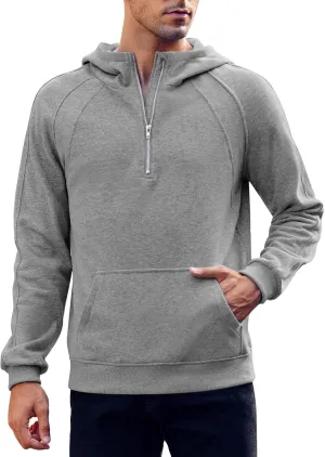 Makkrom Mens Quarter Zip Pullover Hoodies Casual Long Sleeve Basic Hooded Sweatshirt with Kanga Pocket