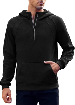 Makkrom Mens Quarter Zip Pullover Hoodies Casual Long Sleeve Basic Hooded Sweatshirt with Kanga Pocket