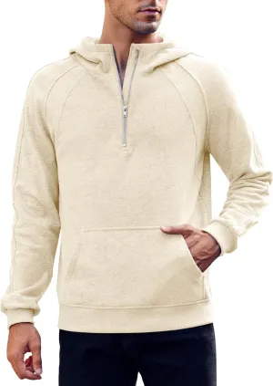 Makkrom Mens Quarter Zip Pullover Hoodies Casual Long Sleeve Basic Hooded Sweatshirt with Kanga Pocket