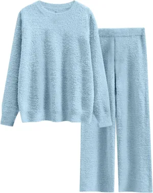 Matching Sets Women Clothing Fuzzy Fleece Pajama Set for Women 2 Piece Winter Lounge Sets