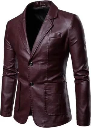 Men Blazer Moto Jacket Faux Leather Motorcycle Biker Jacket Coat Classic Buttoned Collar Keep Warm Winter Windbreaker