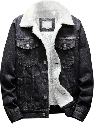 Men Lined Denim Fur Trucker Jacket Cowboy Cut Western Lined Jackets Windbreaker Cotton Denim Jean Coat