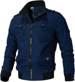Men's Casual Military Jacket Cargo Stand Collar Bomber Jackets Spring Fall Zipper Windbreaker Lightweight Tactical Coat