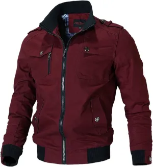 Men's Casual Military Jacket Cargo Stand Collar Bomber Jackets Spring Fall Zipper Windbreaker Lightweight Tactical Coat