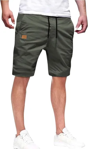 Men's Casual Shorts Drawstring Twill Chino Golf Shorts Elastic Waist Lightweight Summer Beach Stretch Trousers