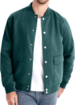 Men's Casual Varsity Jacket Vintage Lightweight Suede Bomber Jackets Spring Stylish Baseball Coat Outwear with Pockets
