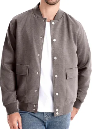 Men's Casual Varsity Jacket Vintage Lightweight Suede Bomber Jackets Spring Stylish Baseball Coat Outwear with Pockets