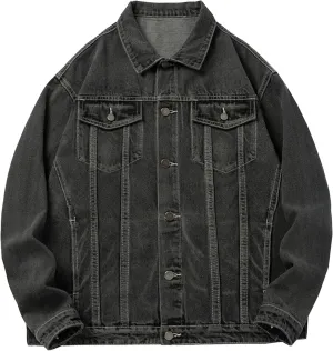 Men's Denim Distressed Jacket Casual Slim Fit Button Down Jeans Coat Motorcycle Unlined Denim Trucker Jacket