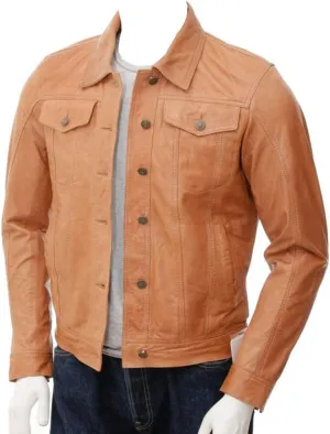 MEN'S DENIM JEANS STYLE TRUCKER LEATHER JACKETS