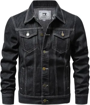 Mens Distressed Denim Jacket Zip Up Button Down Jean Coat Casual Long Sleeve Trucker Jackets Outwear Fashion Clothes