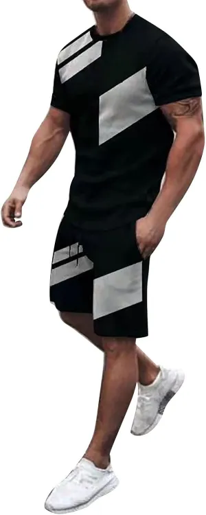 Mens Short Sets 2 Piece Outfits Slim Fit Tracksuit 2024 Fashion Sweat Suit Big and Tall Casual Shirts and Short Set