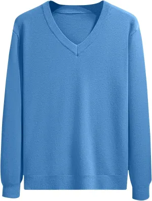 Men's V Neck Long Sleeve Sweater Business Casual Slim Fit Pullover Fall Winter Lightweight Soft Sweaters Solid Basic