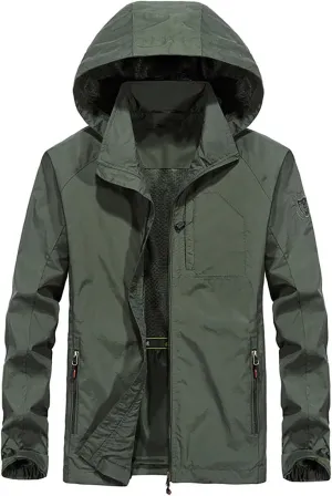 Mens Windproof Jacket Waterproof Lightweight Mountain Sport Jacket for Men Hooded Windbreaker Raincoat Durable Coat