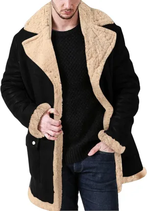 Mens Winter Coats, Men's Lamb Wool Bomber Coat Faux Leather Sherpa Fleece Lined Jacket Heavyweight Sheepskin Jackets