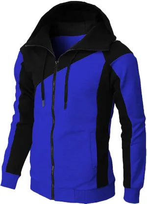 Muscularfit Hoodies for Men Zip Up With Designs Causal Color Block Pullover Crewneck Sweatshirts Slim Fit Workout Sport Shirt