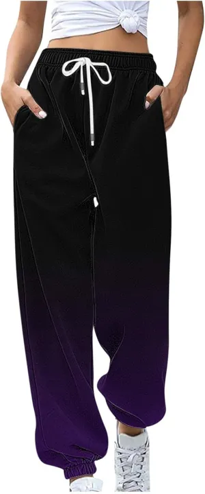 Office Spring Hip Jogger Teen Girls Tapered Hide Belly Expandable Waist Pant for Women Gradient Color Fitted