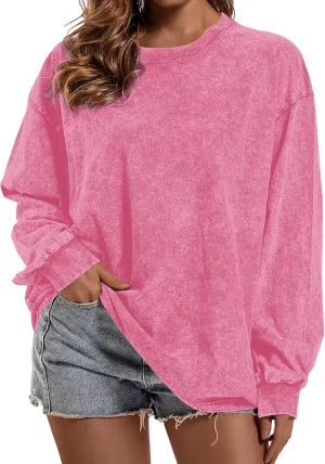 Oversized Vintage Long Sleeve Tees for Women Acid Wash T Shirts Casual Loose Fit Basic Crewneck Tops