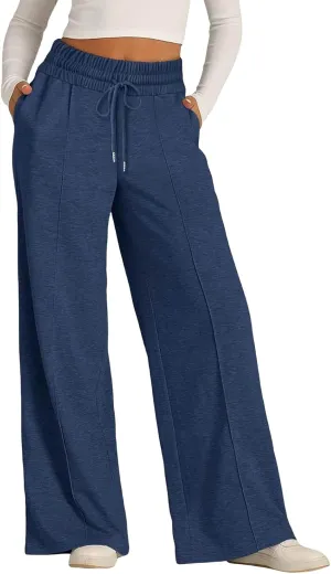 Oversized Wide Leg Sweatpants for Women Lightweight High Waist Drawstring Joggers Baggy Lounge Pants with Pockets