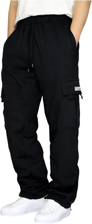 Plus Size Cargo Sweatpants for Men Casual Drawstring Waist Open Bottom Sweatpants Baggy Sweat Pants with Pockets