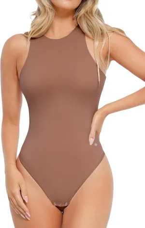 Popilush Body Suits for Womens - Sleeveless Crew Neck Tank Top - Tummy Control Shapewear Bodysuit - Going Out Tops