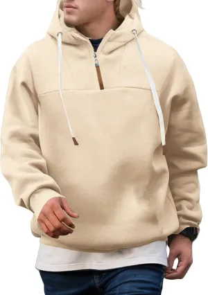 Quarter Zip Hoodies for Men Basic Hooded Sweatshirt Drawstring Casual Long Sleeve Pullover Shirts Workout Tops Unisex