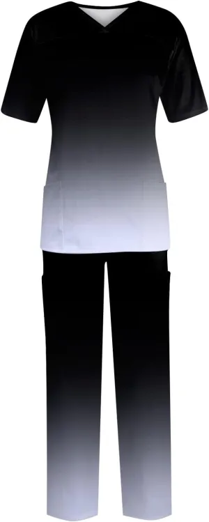 Scrub Sets for Woman V Neck Pocket Gradient Top and Pant Nursing Working Suits 2024 Summer Medical Set
