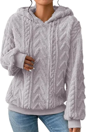 SHAOBGE Hoodies For Women Casual Pullover Waffle Long Sleeve Drawstring Hooded Sweatshirt with Pocket