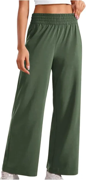 Sinzelimin Women's Wide Leg Sweatpant with Side Pocket Fashion Solid Color Elastic Waist Loose Yoga Pant Jogger Sport Trouser