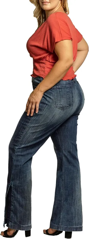 Standards & Practices Women's Plus Size Dark Stretch Denim Flare Bootcut Premium Jeans