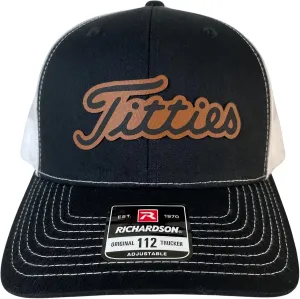 Tittiess Golf Hats Funny Daddy Joke Trucker hat, Laser Engraved Vegan Leather Patch, Richardson 112 hat