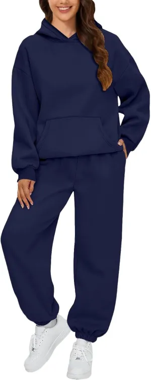 Two Piece Sets for Women Fall Solid Oversized Sweatsuit Sets Long Sleeve Hoodies Fall Outfits with Sweatpants Sets