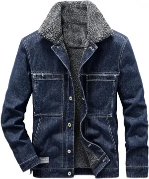 Uillui Men's Vintage Fleece Sherpa Lined Denim Trucker Jackets Button Down Denim Biker Jacket Thickened Winter Jean Coats