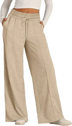 Wide Leg Sweatpants Women Baggy Drawstring High Waisted Flare Sweatpants with Pockets Tall Running Athletic Joggers