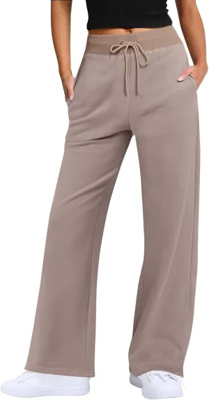 Wide Leg Sweatpants Women Baggy Joggers with Pockets Elastic High Waisted Drawstring Lounge Pants Athletic Ankle Pants