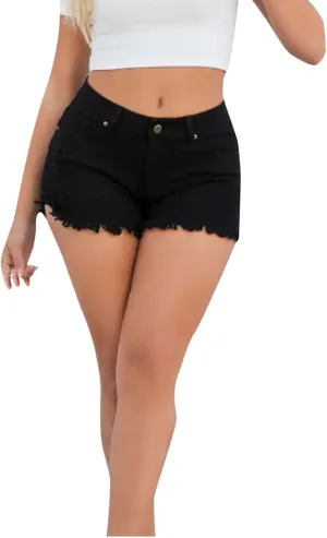 Women Casual High Waisted Washed Denim Shorts Vintage Solid Color Frayed Raw Jeans Shorts Summer Trendy Shorts