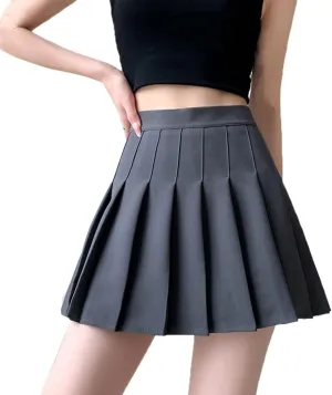 Women Pleated Mini Skirts with Shorts A-line Uniform Tennis Casual Skater Skirt
