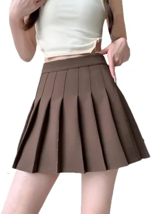 Women Pleated Mini Skirts with Shorts A-line Uniform Tennis Casual Skater Skirt