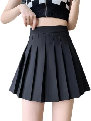Women Pleated Mini Skirts with Shorts A-line Uniform Tennis Casual Skater Skirt