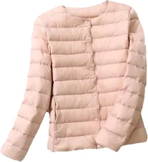 Women Reversible Puffer Winter Jackets Collarless Duck Down Coat Female Portable Parkas