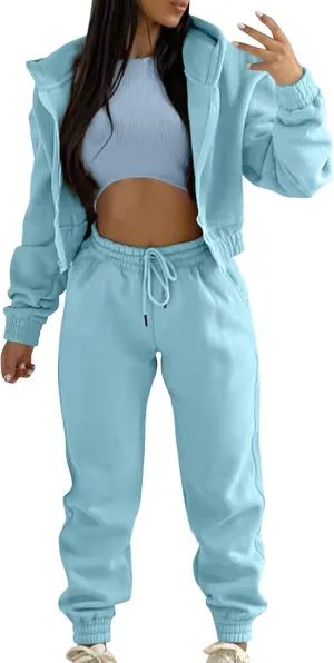 Women Sweatsuits Sets 3 Piece Outfits Fall Winter Zip Up Hoodie Sweatshirt Crop Tank Top Jogger Sweatpants Tracksuit