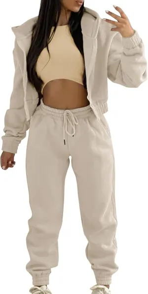 Women Sweatsuits Sets 3 Piece Outfits Fall Winter Zip Up Hoodie Sweatshirt Crop Tank Top Jogger Sweatpants Tracksuit
