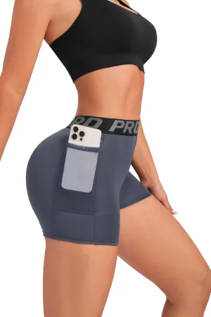 Women Workout Shorts,High Waisted Athletic Slim Fit Shorts Tummy Control Gym Yoga Biker Shorts with Side Pocket