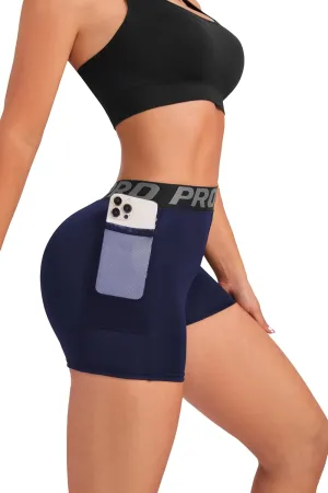 Women Workout Shorts,High Waisted Athletic Slim Fit Shorts Tummy Control Gym Yoga Biker Shorts with Side Pocket