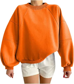 Women Y2k Pullover Teen Girls Oversized Crewneck Sweatshirt Casual Cropped Fleece Long Sleeve Lightweight Loose Tops