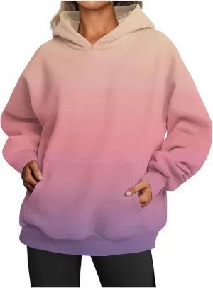 Women's 2024 Fashion Sweatshirts Drawstring Long Sleeve Oversized Hoodies Dye Pullover Outfits with Pockets