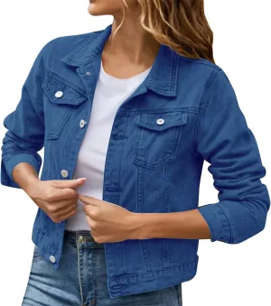Women's Basic Cropped Denim Jackets Petite Denim Jean Jacket Distressed Ripped Classic Fitted Trucker Denim Jacket