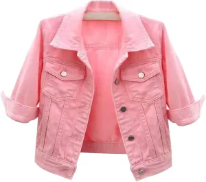 Women's Casual Denim Jacket Basic Button Down Denim Jean Jacket Boyfriend Denim Coat Cropped Denim Trucker Top