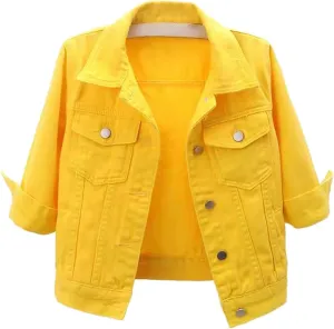 Women's Casual Denim Jacket Basic Button Down Denim Jean Jacket Boyfriend Denim Coat Cropped Denim Trucker Top